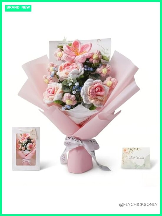 Other - Handmade Crochet Bouquet Tulips Roses Knitted Flowers Gift Tote Bag Everlasting
